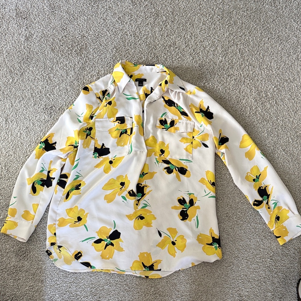 Ann Taylor Yellow and White Floral Button Down Shirt
